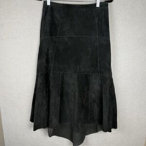 Cabi Women's Black Suede Leather Flare Whimsygoth Steampunk Western Skirt Size 2